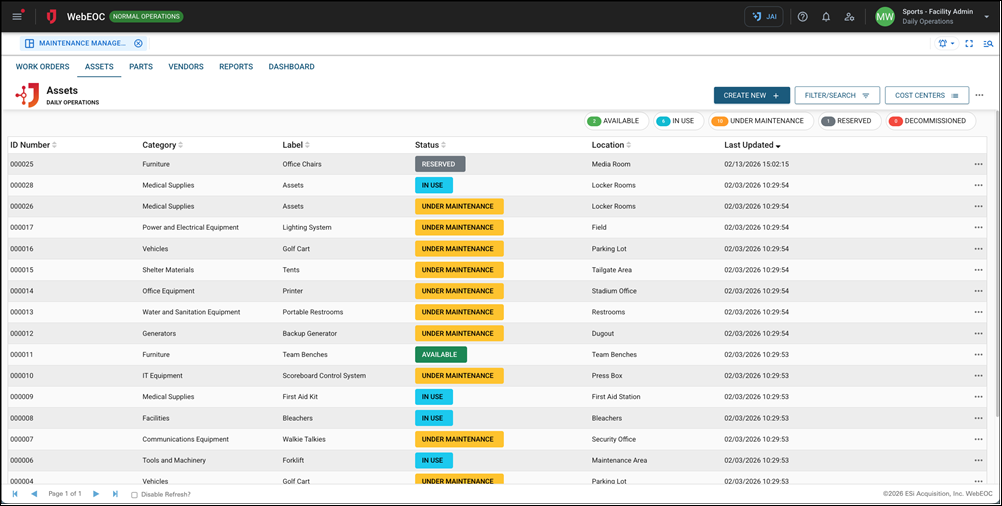 Maintenance Management - Assets